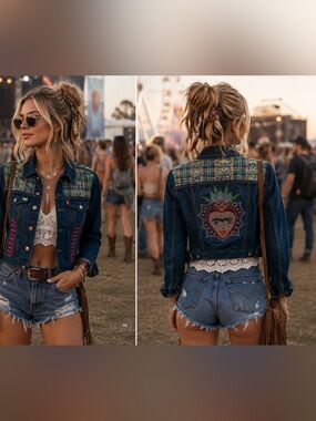 CUSTOMIZED Embroidery 'Stitch-on- denim red tag Levi’s jacket Sz S